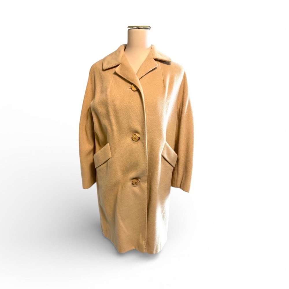 Vintage Herbert Bass Gold Label 100% Pure Cashmere Coat Classic Beige Tan  Women
